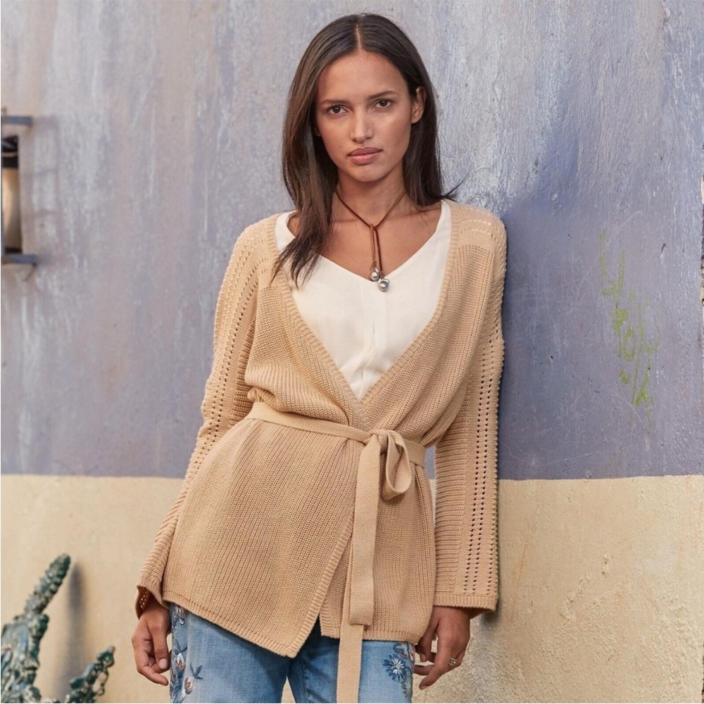 Sundance Neutral Beige Tie-Waist Knit Cardigan